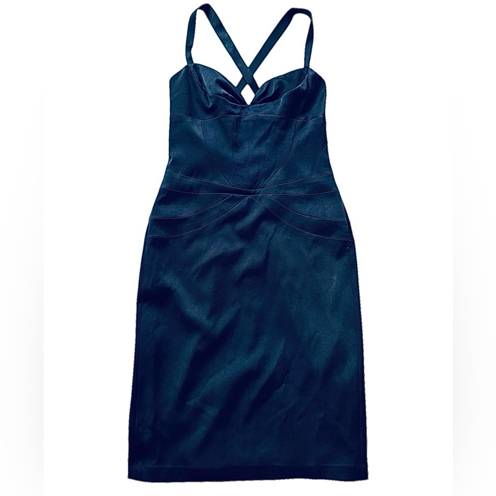 Laundry By Design Dark Navy Blue Sateen Bodycon Fitted Cocktail Formal Dress 4